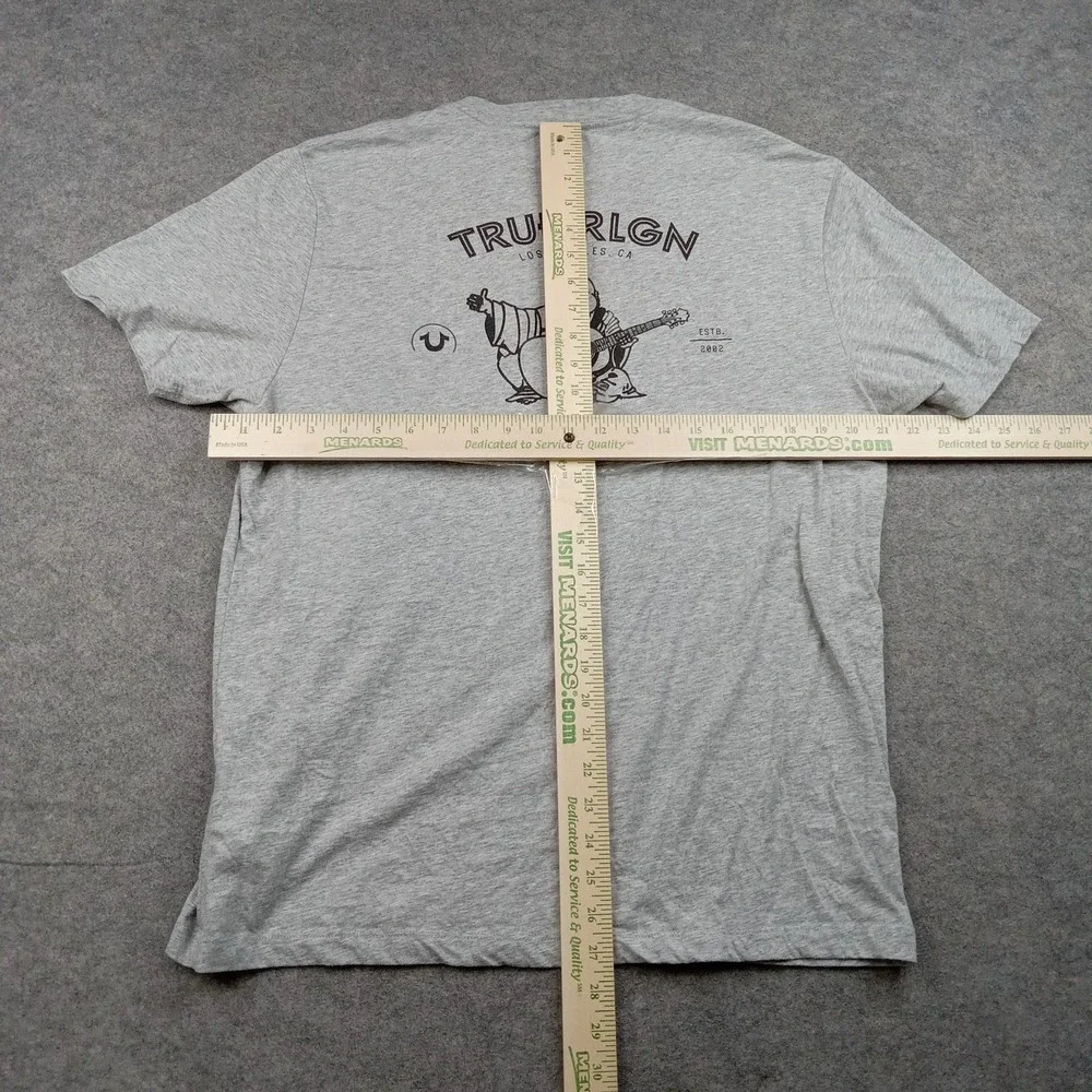 True Religion Shirt Mens Large Gray Buddha Guitar‎ Logo Graphic Tee Tagless